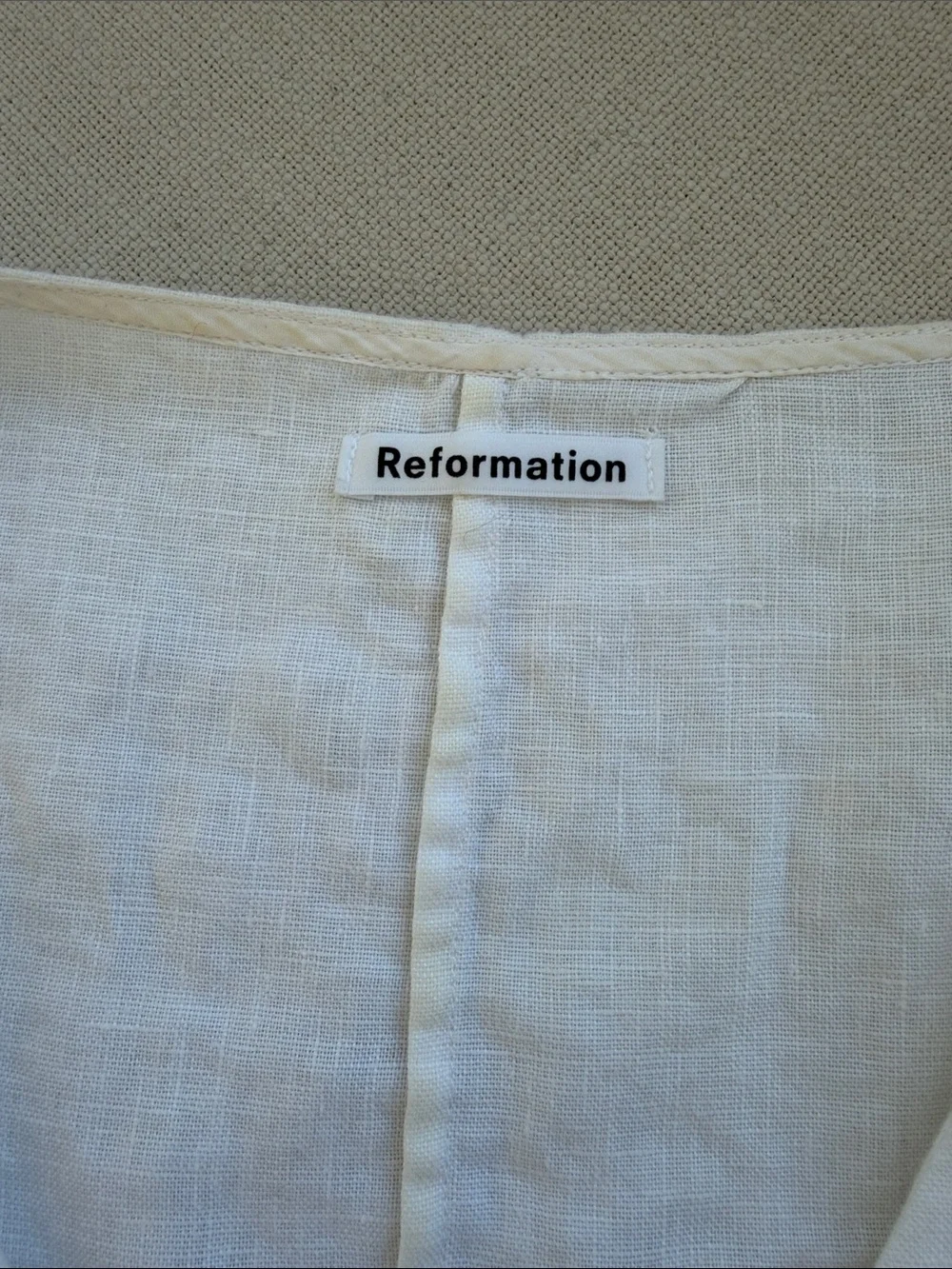 Reformation White 100% Linen Cinched Button Front Blouse Size 0